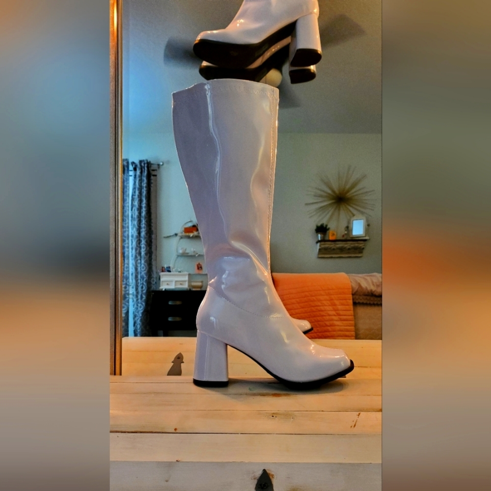 SOLD White Knee High Thigh High Platform GoGo Boots Size 9 Fits 8
